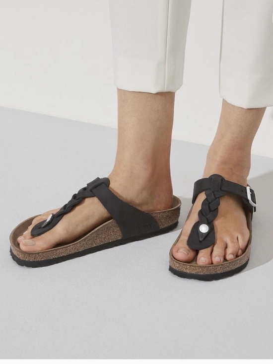 Birkenstock Shoes - Birkenstock Gizeh Braided Oiled Leather Sandals Black Sz L8/M5